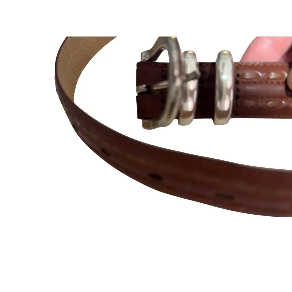 Belts By Sherman Italian Leather Belt Mens 34 Brown Silver Double Keeper Buckle